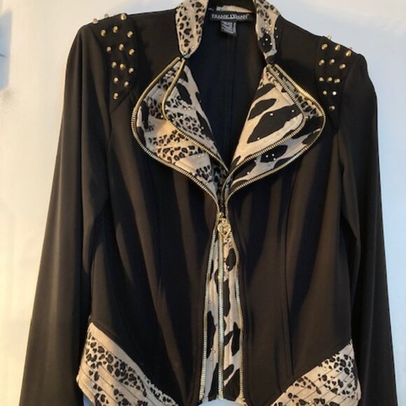 Frank Lyman Black and Leopard Print with Gold Studs Jacket SIze 4 (Pre Owned) - Picture 1 of 9